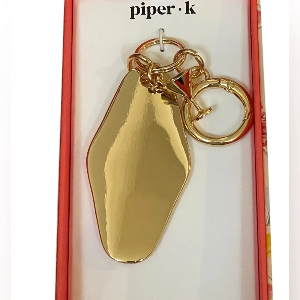 PIPER K Gold-Tone Keychain Bag Charm Espresso Martini Pink Stripes